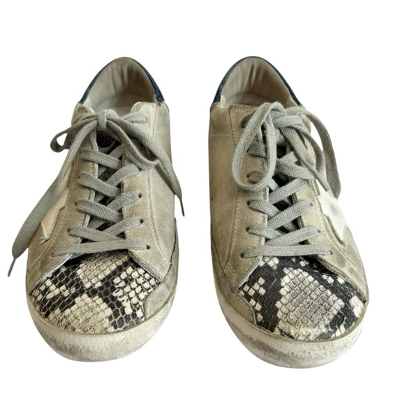 Golden Goose Superstar Suede Denim Heel Cap Snake Toe Low-Top Sneakers - Picture 3 of 5